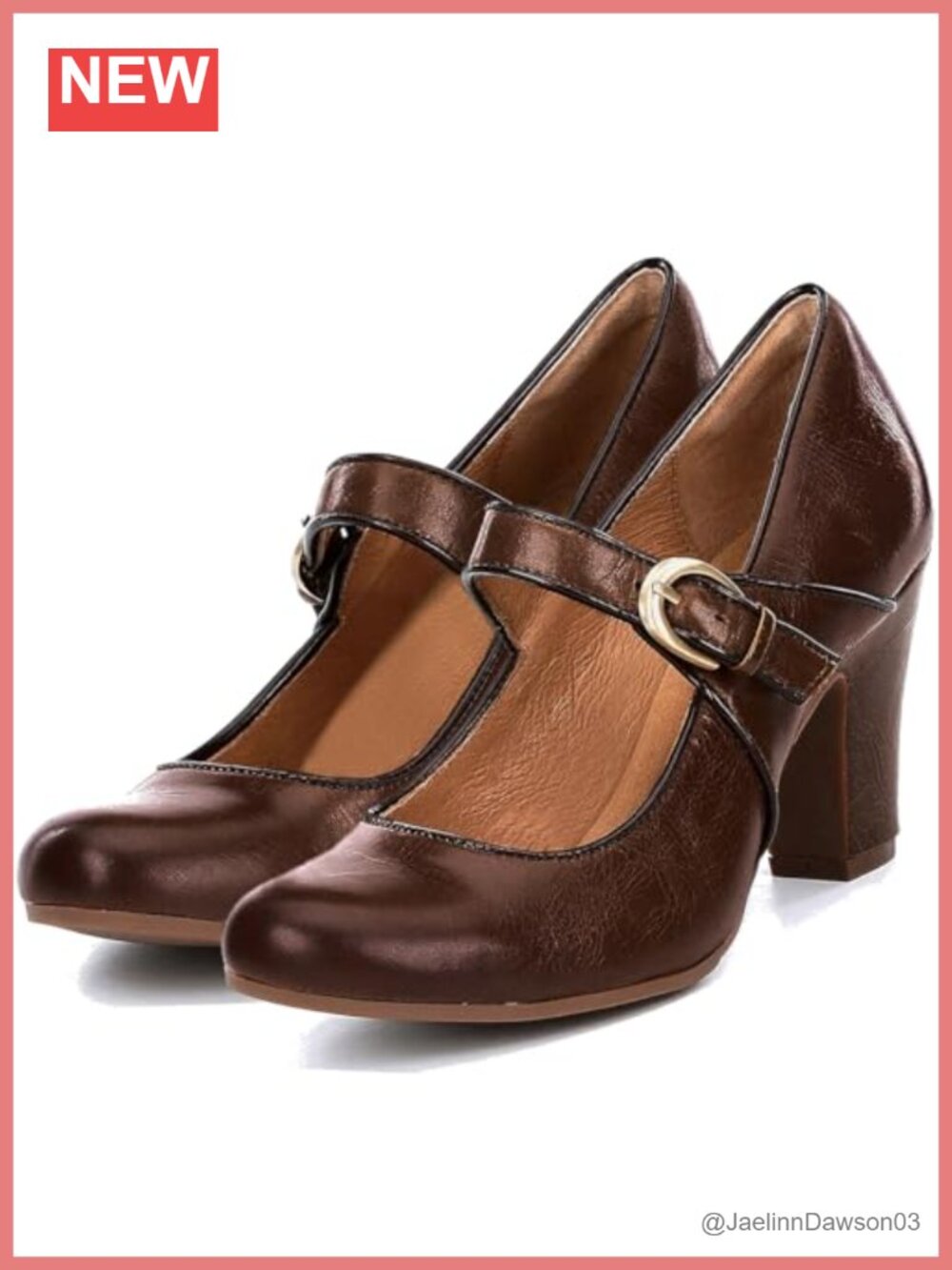 Vintage Chunky Block Heel Mary Jane Shoes Women's Leather Pumps 3" Heel